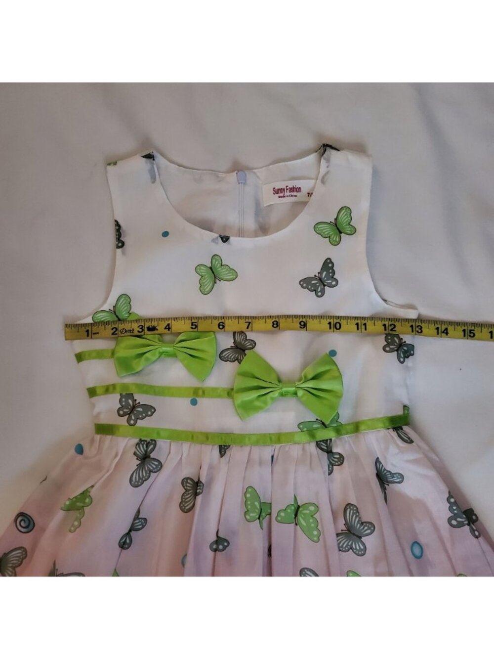 Sunny Fashion Girls Butterfly Green Double Bow Tie Summer Beach Sundress Sz 7/8 - Picture 11 of 16